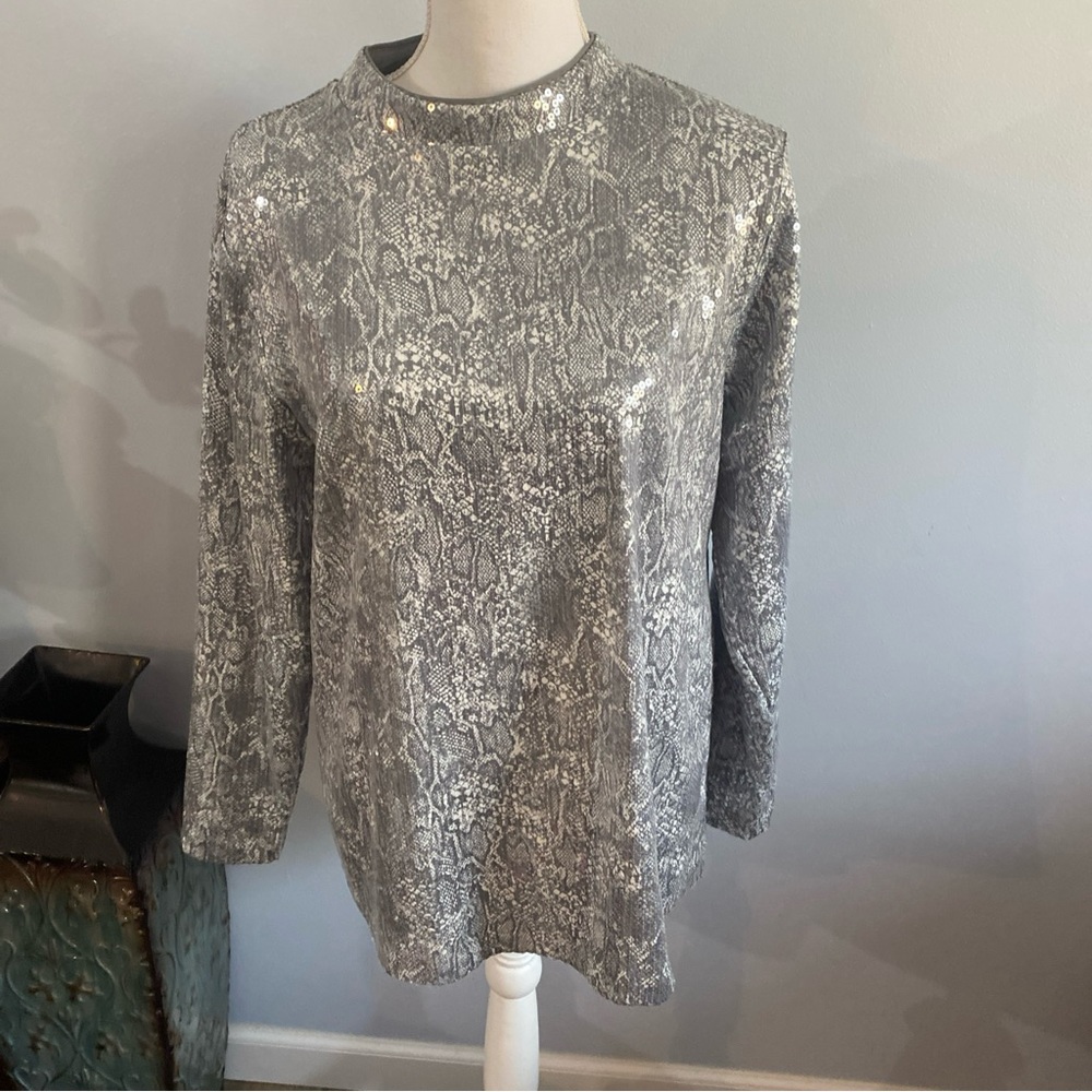 Chicos Size 2 Python Sequin Mock Neck Top - image 4